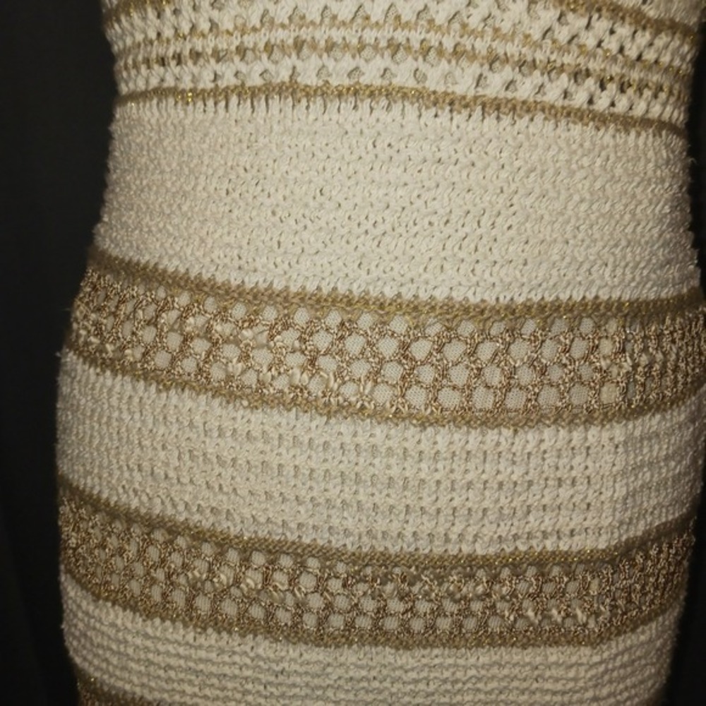 Viviane Furrier Boho Crochet Knit Maxi Dress‎ Metallic Striped Fringed Hem 10 - Picture 6 of 12